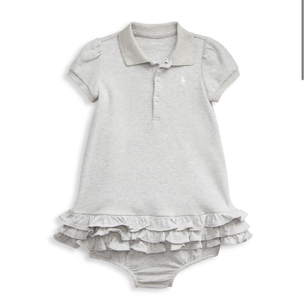 Ralph Lauren Baby Girl’s Interlock Ruffle Dress & Bloomers Set